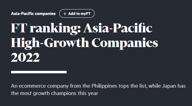 『High-Growth Companies Asia-Pacific 2022』上位500社にランクインしました！